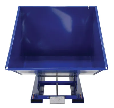 Vestil D-200-MD d style - self-dumping steel hoppers with bumper release shown from an alternate angle