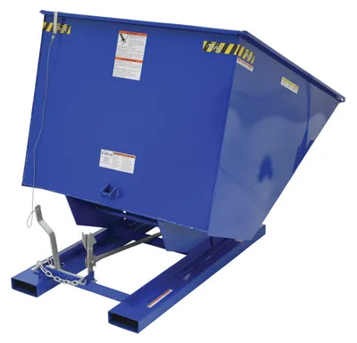 Vestil D-200-MD d style - self-dumping steel hoppers with bumper release shown from an alternate angle