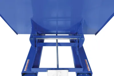 Vestil D-200-MD d style - self-dumping steel hoppers with bumper release shown from an alternate angle