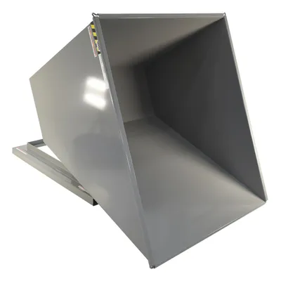 Vestil D-200-MD-GY-SG d style - self-dumping steel hoppers with bumper release shown from an alternate angle