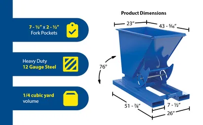 Vestil D-25-HD-NB d-style hoppers, no bump & dump feature highlights