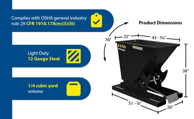 Vestil D-25-LD-BLK-SG d style - self-dumping steel hoppers with bumper release feature highlights