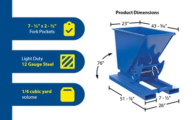 Vestil D-25-LD-NB d-style hoppers, no bump & dump feature highlights