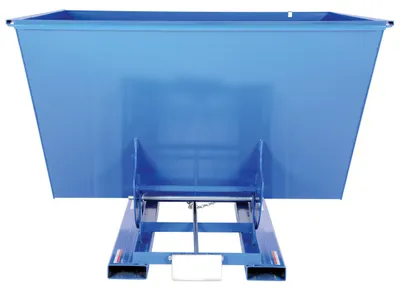 Vestil D-250-HD d style - self-dumping steel hoppers with bumper release shown from an alternate angle