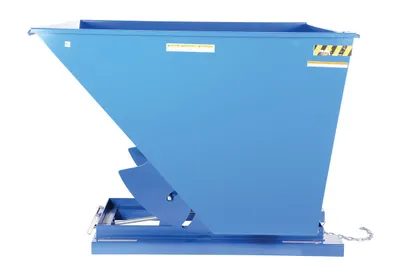 Vestil D-250-HD d style - self-dumping steel hoppers with bumper release shown from an alternate angle