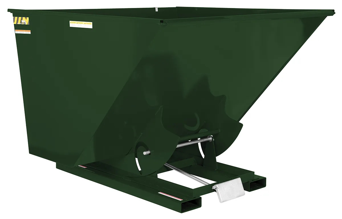 Vestil D-250-HD-GRN-H d style - self-dumping steel hoppers with bumper release