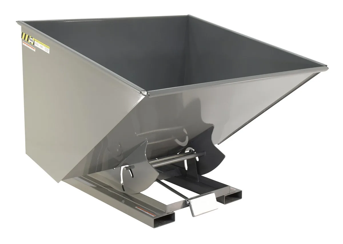 Vestil D-250-HD-GY-SG d style - self-dumping steel hoppers with bumper release