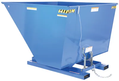 Vestil D-250-LD d style - self-dumping steel hoppers with bumper release shown from an alternate angle