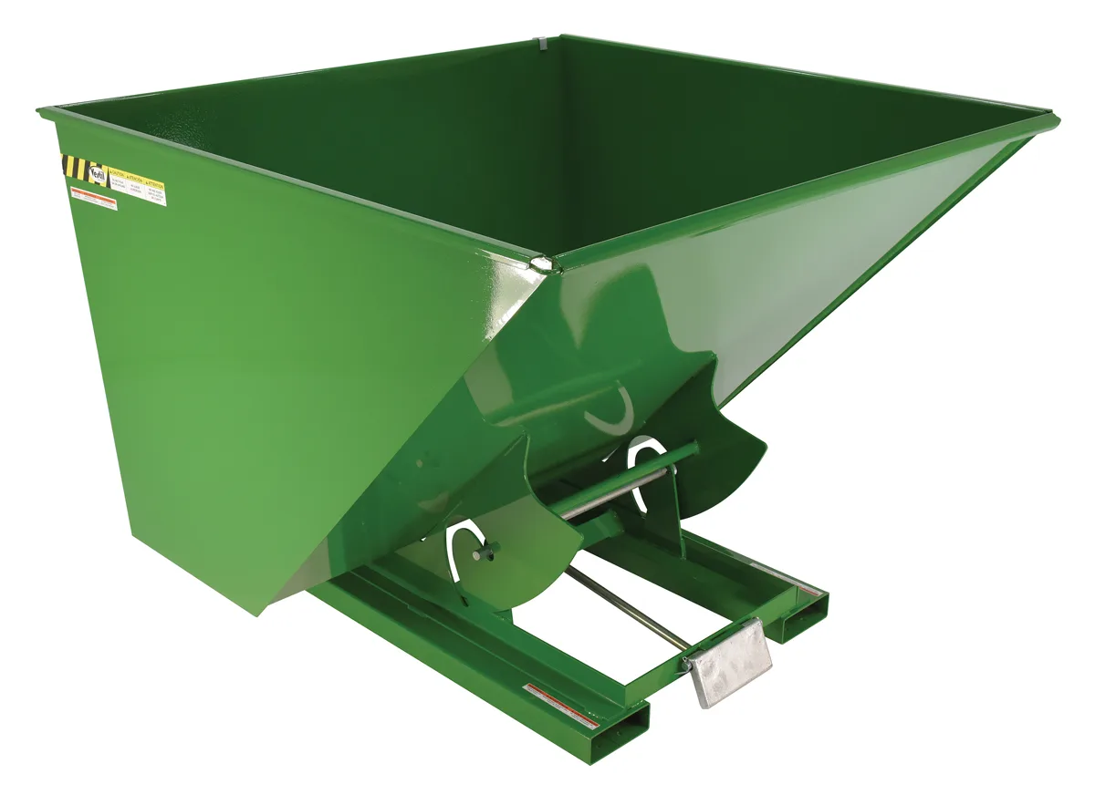 Vestil D-250-LD-GRN-T d style - self-dumping steel hoppers with bumper release