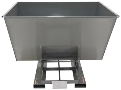 Vestil D-250-LD-GY-SG d style - self-dumping steel hoppers with bumper release shown from an alternate angle