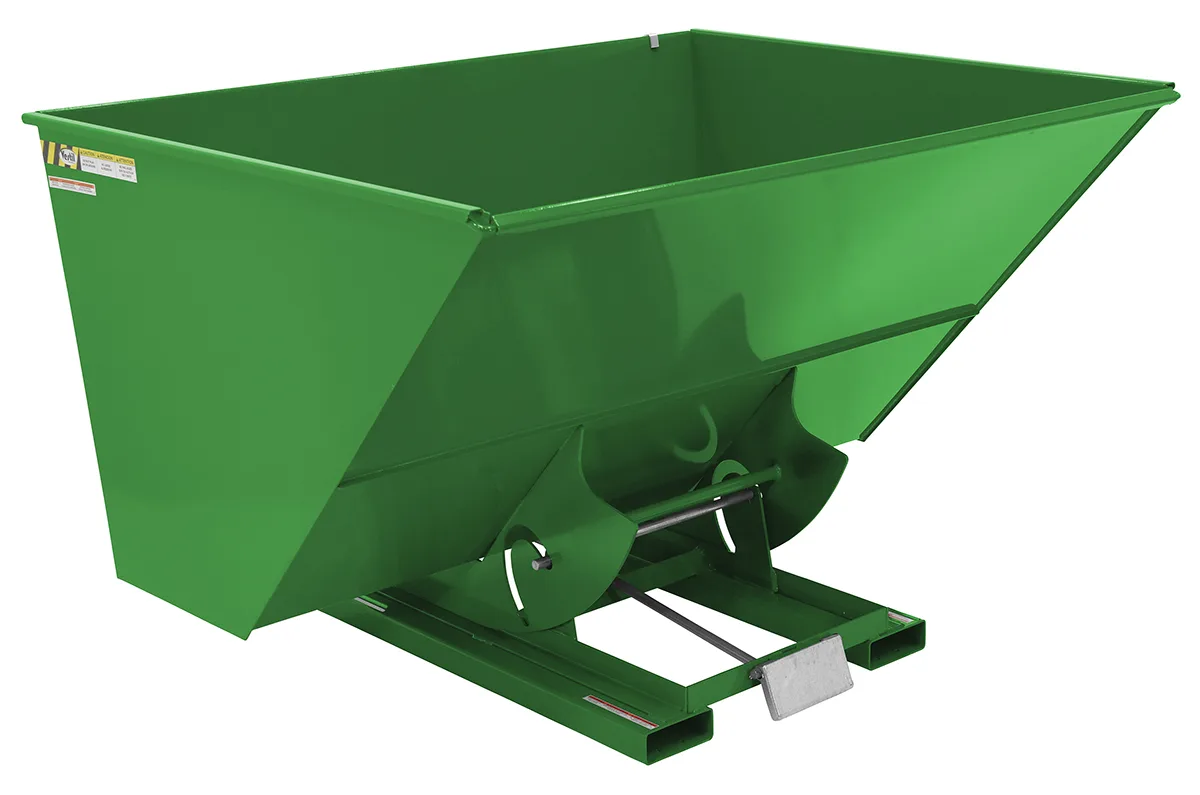 Vestil D-300-HD-GRN-T d style - self-dumping steel hoppers with bumper release
