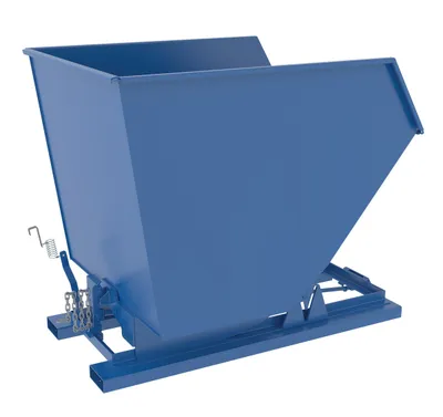 Vestil D-300-HD-NA d style - self-dumping steel hoppers with bumper release shown from an alternate angle