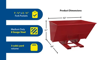 Vestil D-300-HD-NB-SR d-style hoppers, no bump & dump feature highlights