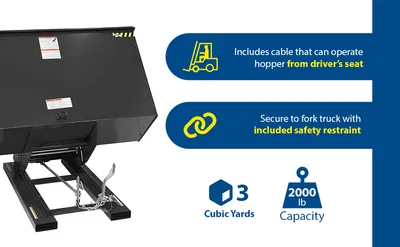 Vestil D-300-LD-BLK-SG d style - self-dumping steel hoppers with bumper release feature highlights