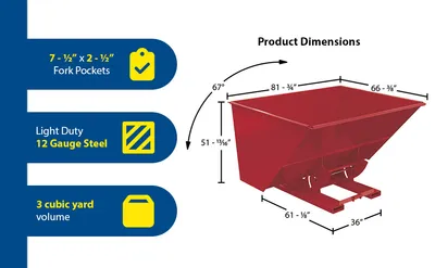 Vestil D-300-LD-NB-SR d-style hoppers, no bump & dump feature highlights