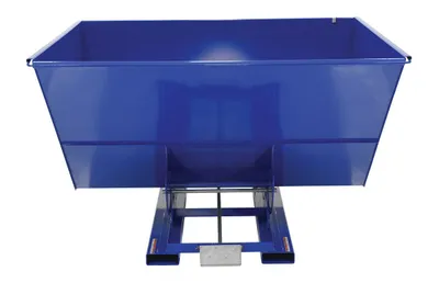 Vestil D-300-MD d style - self-dumping steel hoppers with bumper release shown from an alternate angle
