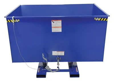 Vestil D-300-MD d style - self-dumping steel hoppers with bumper release shown from an alternate angle