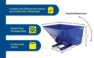 Vestil D-300-MD d style - self-dumping steel hoppers with bumper release feature highlights