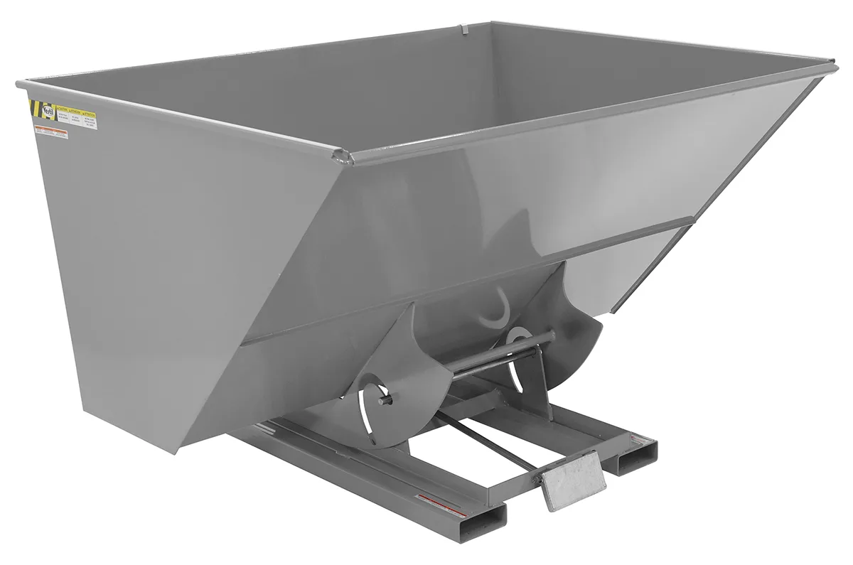 Vestil D-300-MD-GY-MG d style - self-dumping steel hoppers with bumper release