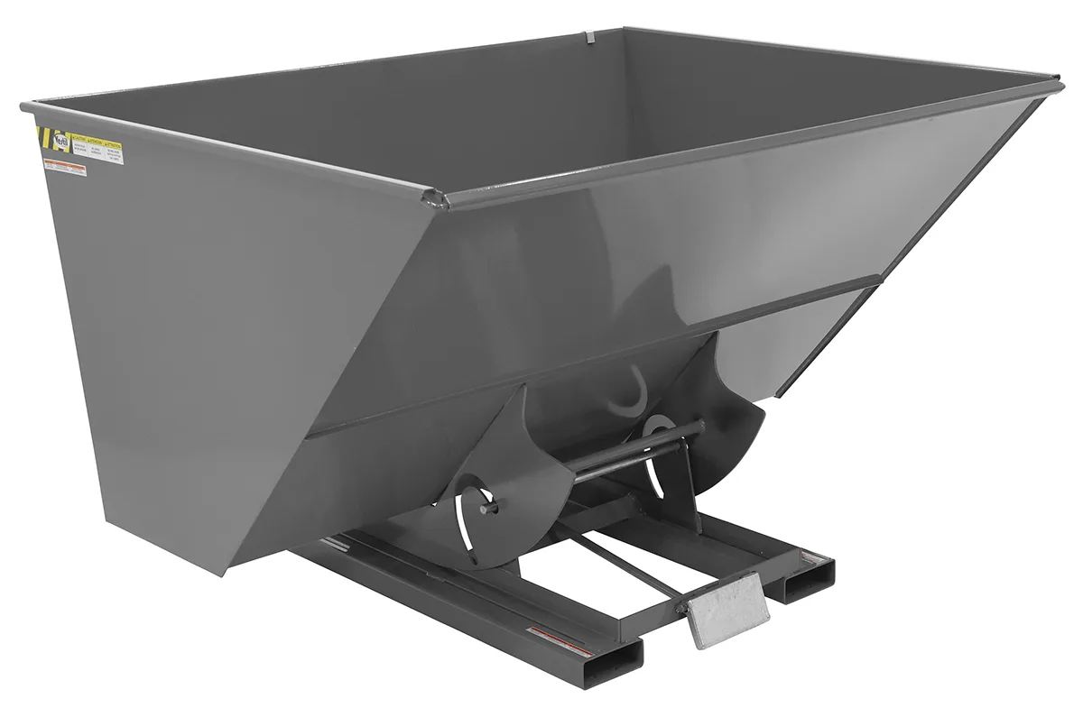 Vestil D-300-MD-GY-SG d style - self-dumping steel hoppers with bumper release