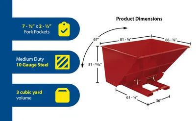 Vestil D-300-MD-NB-SR d-style hoppers, no bump & dump feature highlights