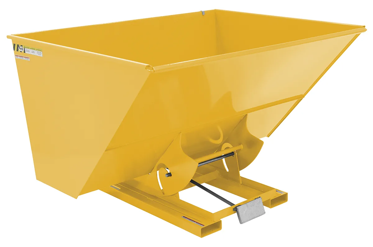 Vestil D-300-MD-YEL d style - self-dumping steel hoppers with bumper release