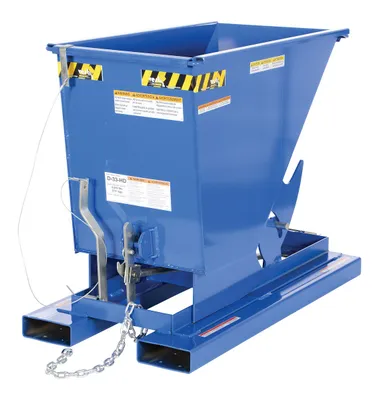 Vestil D-33-HD d style - self-dumping steel hoppers with bumper release shown from an alternate angle