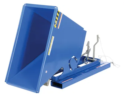 Vestil D-33-HD d style - self-dumping steel hoppers with bumper release shown from an alternate angle