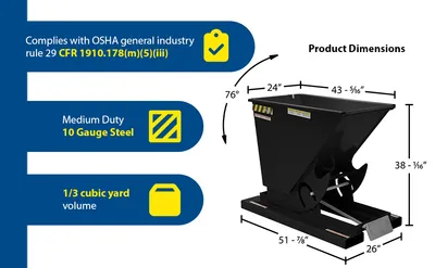 Vestil D-33-MD-BLK-SG d style - self-dumping steel hoppers with bumper release feature highlights