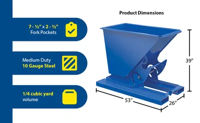 Vestil D-33-MD-NB d-style hoppers, no bump & dump feature highlights