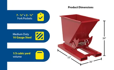 Vestil D-33-MD-NB-SR d-style hoppers, no bump & dump feature highlights