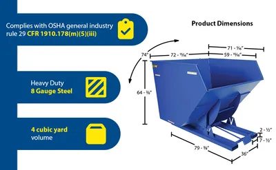 Vestil D-400-HD d style - self-dumping steel hoppers with bumper release feature highlights