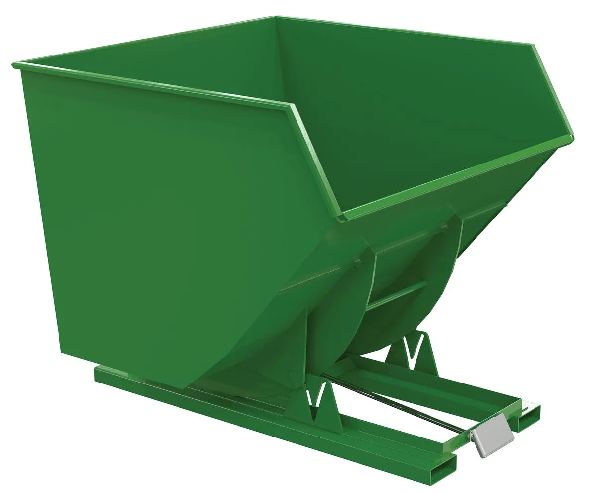 Vestil D-400-HD-GRN-T d style - self-dumping steel hoppers with bumper release
