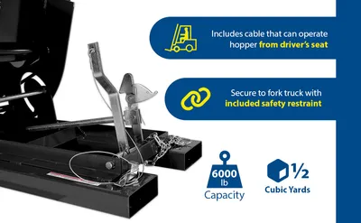 Vestil D-50-HD-BLK-SG d style - self-dumping steel hoppers with bumper release feature highlights