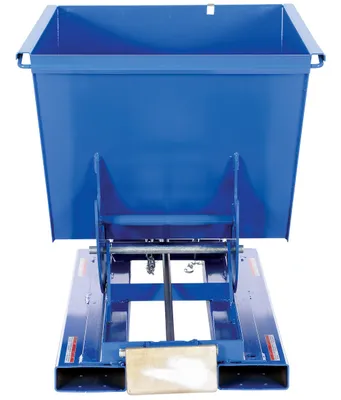 Vestil D-50-HD d style - self-dumping steel hoppers with bumper release shown from an alternate angle