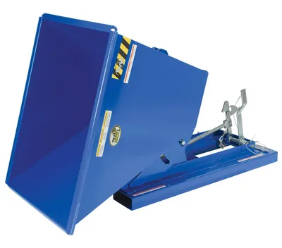 Vestil D-50-HD d style - self-dumping steel hoppers with bumper release shown from an alternate angle