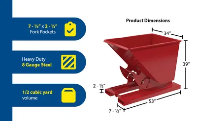 Vestil D-50-HD-NB-SR d-style hoppers, no bump & dump feature highlights