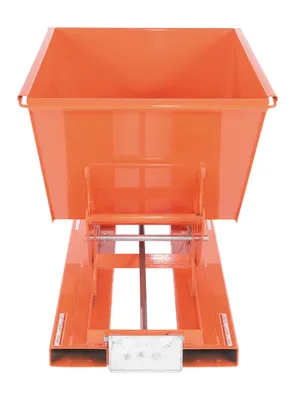 Vestil D-50-HD-ORG-C d style - self-dumping steel hoppers with bumper release shown from an alternate angle