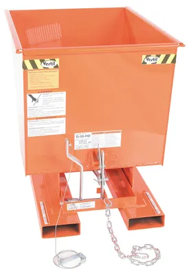 Vestil D-50-HD-ORG-C d style - self-dumping steel hoppers with bumper release shown from an alternate angle