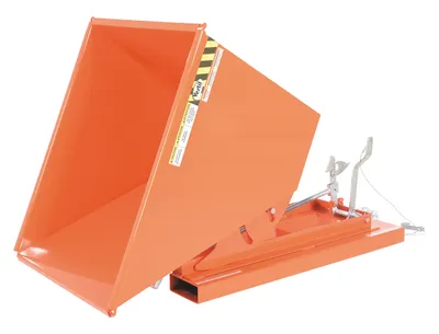 Vestil D-50-HD-ORG-C d style - self-dumping steel hoppers with bumper release shown from an alternate angle