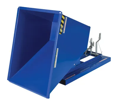 Vestil D-50-LD d style - self-dumping steel hoppers with bumper release shown from an alternate angle