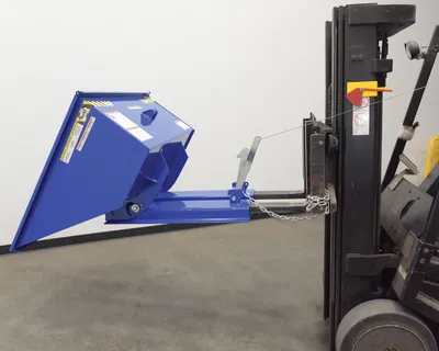 Vestil D-50-LD-LP low profile d-style self dumping hopper shown from an alternate angle