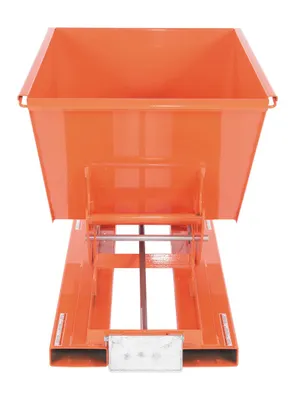 Vestil D-50-LD-ORG-C d style - self-dumping steel hoppers with bumper release shown from an alternate angle