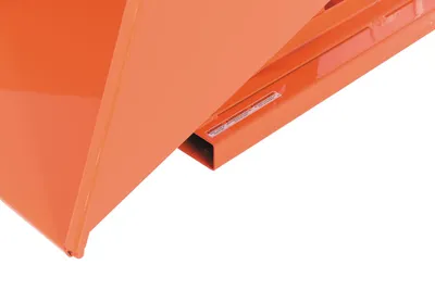 Vestil D-50-LD-ORG-C d style - self-dumping steel hoppers with bumper release shown from an alternate angle