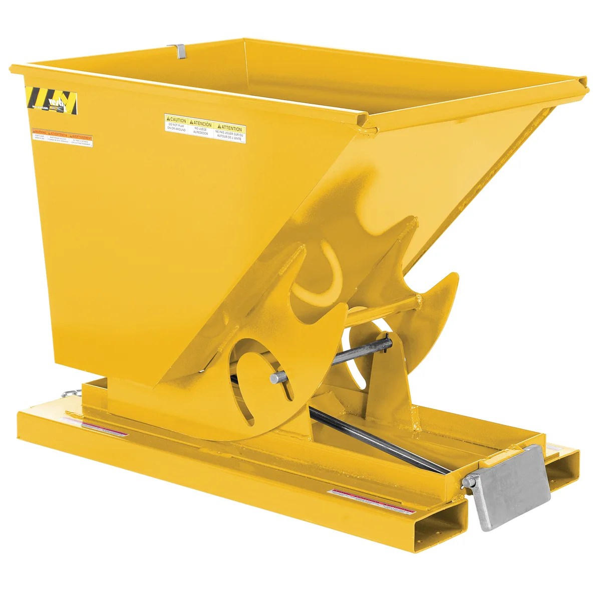 Vestil D-50-MD-YEL d style - self-dumping steel hoppers with bumper release