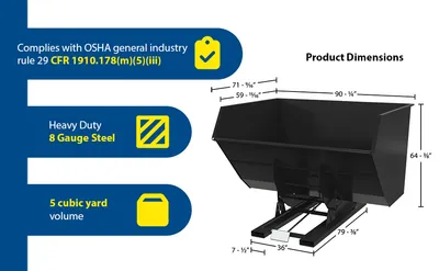 Vestil D-500-HD-BLK-SG d style - self-dumping steel hoppers with bumper release feature highlights
