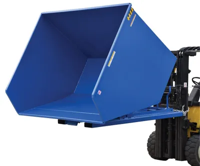 Vestil D-500-HD d style - self-dumping steel hoppers with bumper release shown from an alternate angle