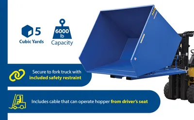 Vestil D-500-HD d style - self-dumping steel hoppers with bumper release feature highlights