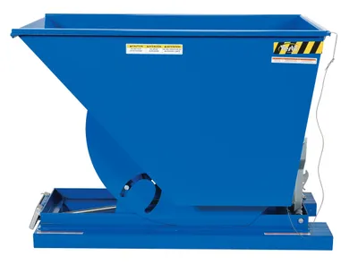Vestil D-75-HD d style - self-dumping steel hoppers with bumper release shown from an alternate angle