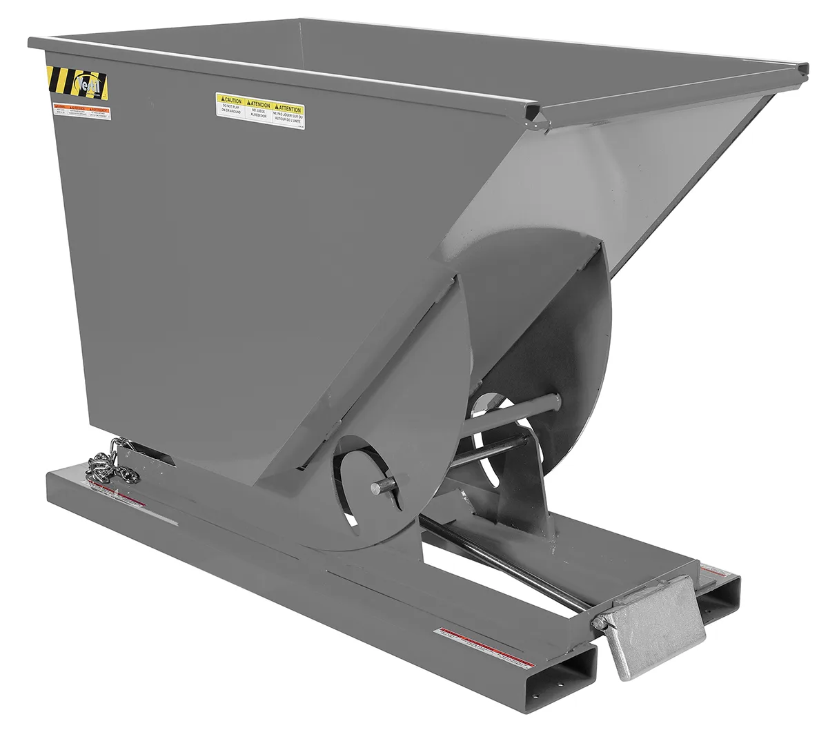 Vestil D-75-HD-GY-MG d style - self-dumping steel hoppers with bumper release